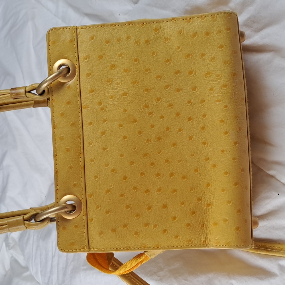 Ostrich Leather Ganson Vintage 70's Yellow Handbag Purse Shoulder Bag - Picture 5 of 12